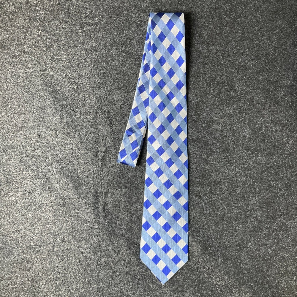 Donald J Trump Necktie Mens OS Blue Gingham Silk Signature Collection Classic